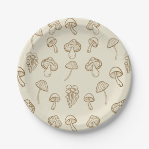 Cute Minimal Fungi Mushrooms Pattern Paper Plate