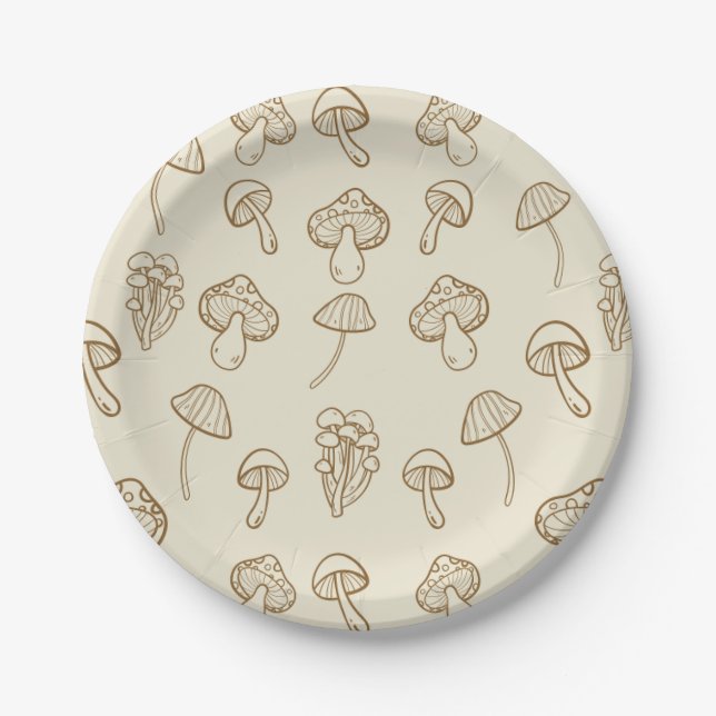 Cute Minimal Fungi Mushrooms Pattern Paper Plate (Front)