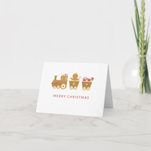Cute Minimal Gingerbread Train Christmas Holiday Card (Front)