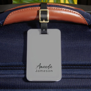 Cute Minimal Grey Monogram Full Name Luggage Tag