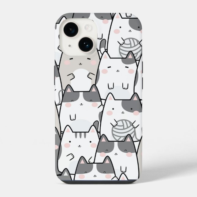 Cute Minimal Kawaii Cat Pattern iPhone / iPad case (Back)