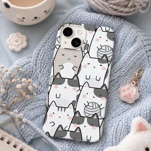 Cute Minimal Kawaii Cat Pattern iPhone / iPad case