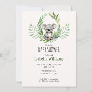 Cute Minimal Koala Bear Baby Shower  Invitation