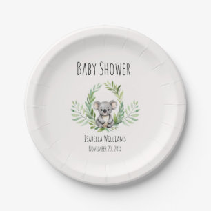 Cute Minimal Koala Bear Baby Shower Paper Plate