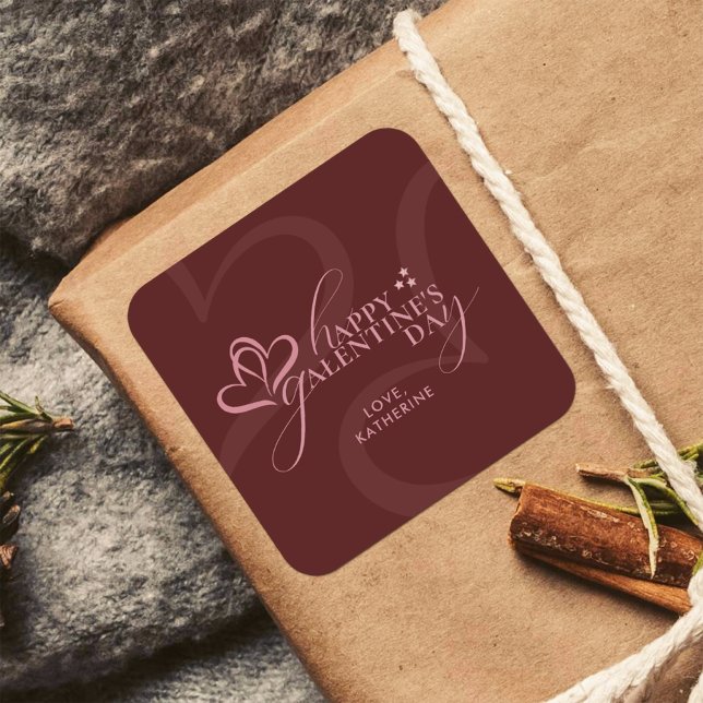Cute Minimal Modern Maroon Script Galentines Day  Square Sticker (Creator Uploaded)