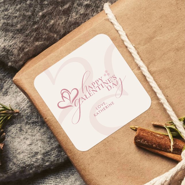 Cute Minimal Modern Pink Cream Script Galentine's  Square Sticker (Creator Uploaded)