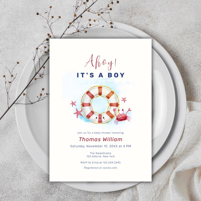 Cute Minimal Nautical Crab Starfish Baby Shower Invitation (Cute Minimal Nautical Crab Starfish Baby Shower Invitation)