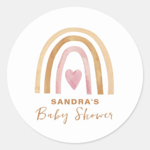 Cute Minimal Neutral Boho Rainbow Baby Shower  Classic Round Sticker