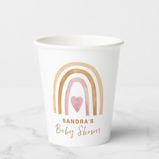 Cute Minimal Neutral Boho Rainbow Baby Shower  Paper Cups (Front)