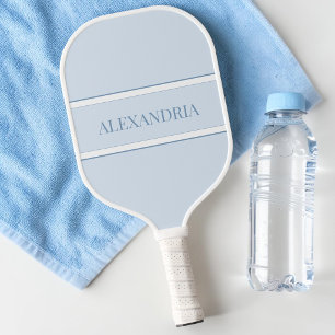 Cute Minimal Pastel Blue Grey Modern Simple Name Pickleball Paddle