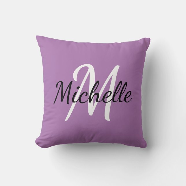 Cute Minimal Purple Monogrammed Cushion (Front)