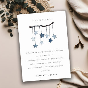 Cute Minimal Star Mobile Blue Boy Baby Shower Thank You Card