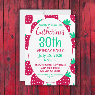 Cute Minimal Strawberry Pattern, 30th Birthday  Invitation