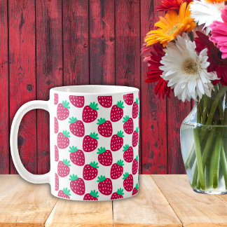 Cute Minimal Strawberry Pattern in Red and Green Coffee Mug