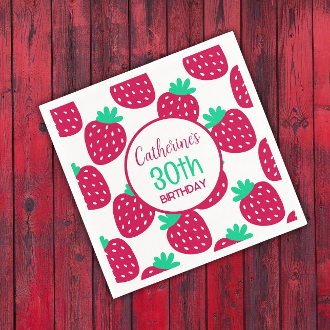 Cute Minimal Strawberry Pattern in Red and Green Napkin (Creator Uploaded)