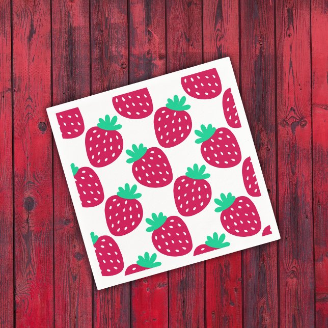 Cute Minimal Strawberry Pattern in Red and Green Napkin (Creator Uploaded)
