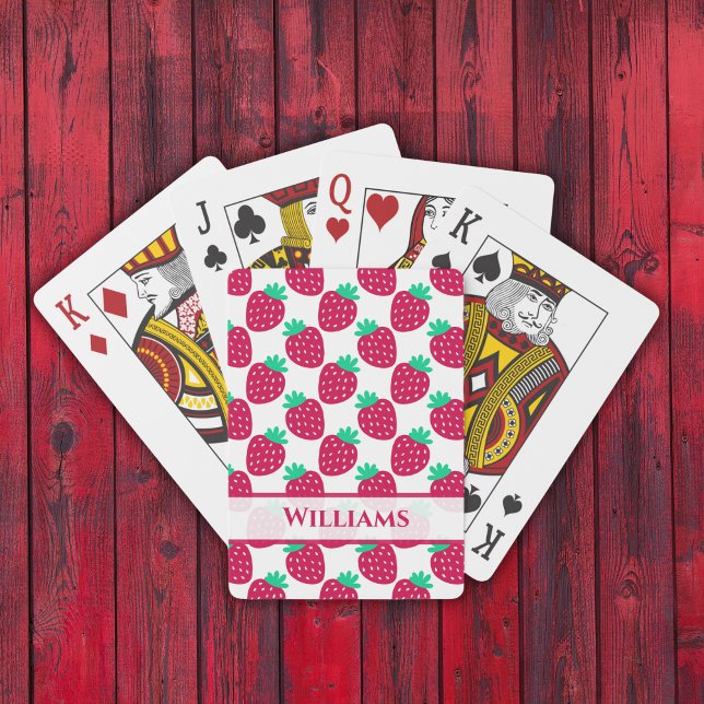 Cute Minimal Strawberry Pattern in Red and Green Playing Cards (Creator Uploaded)