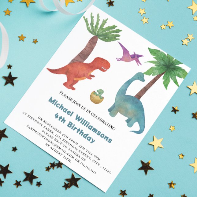 Cute  minimal  watercolor dinosaur birthday i invitation (Creator Uploaded)