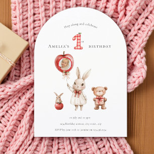 Cute  minimal watercolor photo "1st" Birthday Invitation