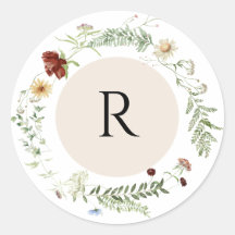 Cute Minimal Wildflower Monogram Envelope Seals