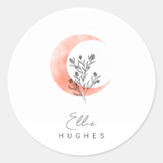 Cute minimalist and Scandinavian floral moon Classic Round Sticker