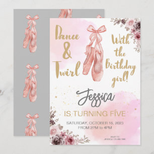 Cute Minimalist Ballerina shoes Floral Birthday Invitation
