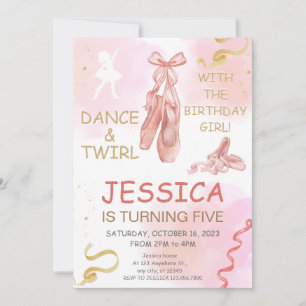 Cute Minimalist Ballerina shoes Floral Birthday Invitation