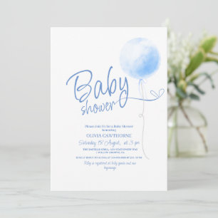 Cute Minimalist Blue Balloon Boy Baby Shower  Invitation