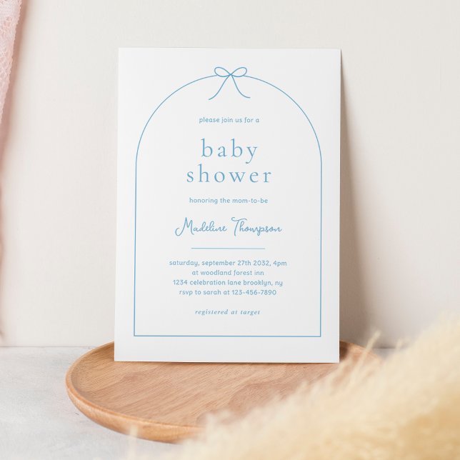 Cute Minimalist Blue Ribbon Bow Boy Baby Shower  Invitation (Creator Uploaded)
