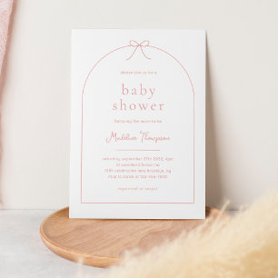 Cute Minimalist Blush Pink Ribbon Bow Baby Shower  Invitation