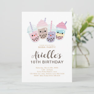 Cute Minimalist Boba Bubble Milk Tea Invitation