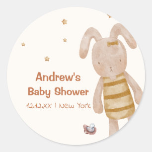 Cute Minimalist Boho Bunny Toy Baby Shower Classic Round Sticker