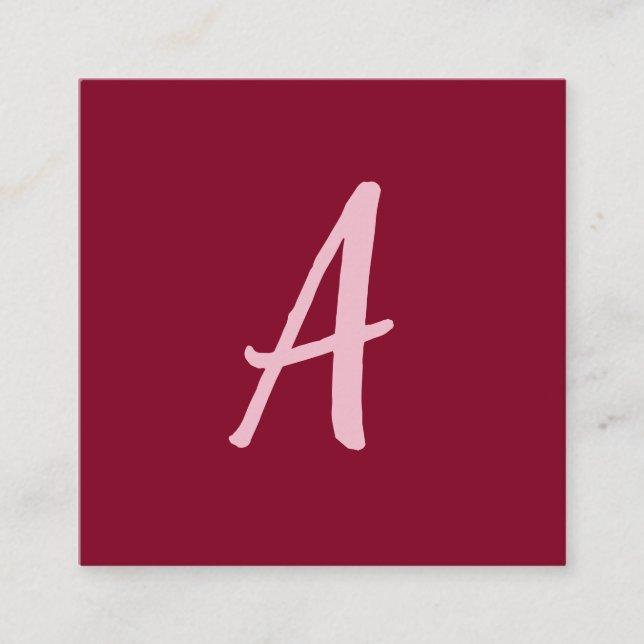 Cute Minimalist Burgundy Red Calligraphy Monogram Enclosure Card (Front)