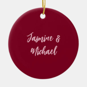 Cute Minimalist Burgundy Red Calligraphy Own Name Ceramic Ornament