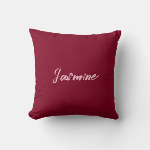 Cute Minimalist Burgundy Red Calligraphy Own Name Cushion