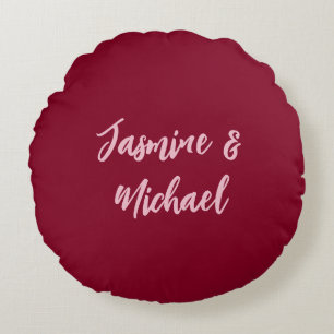 Cute Minimalist Burgundy Red Calligraphy Own Name Round Cushion