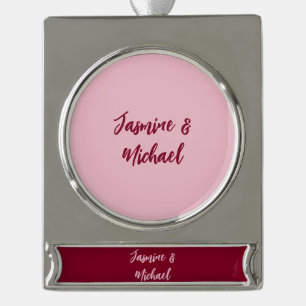 Cute Minimalist Burgundy Red Calligraphy Own Name Silver Plated Banner Ornament