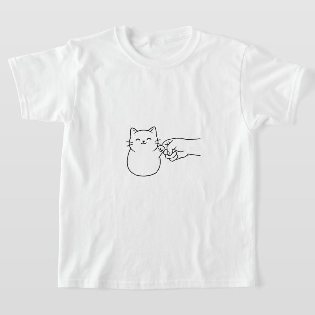Cute Minimalist Cat Fist Bump Line Art Kids T-Shir T-Shirt (Laydown)