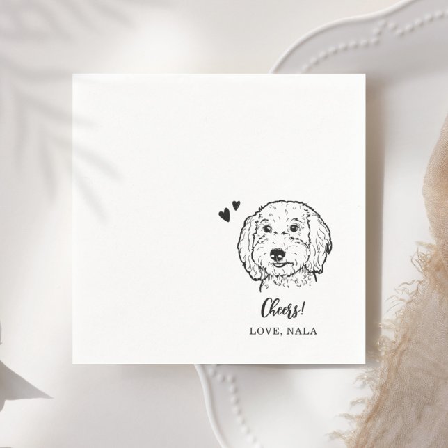 Cute Minimalist Cheers Pet Face Dog Sketch Wedding Napkin (Creator Uploaded)