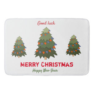Cute Minimalist Christmas and New Year Happy Bath Mat