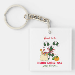 Cute Minimalist Christmas and New Year Happy Key Ring