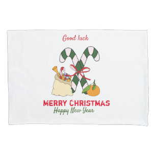 Cute Minimalist Christmas and New Year Happy   Pillowcase