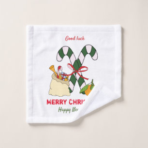 Cute Minimalist Christmas and New Year Happy   Wash Cloth