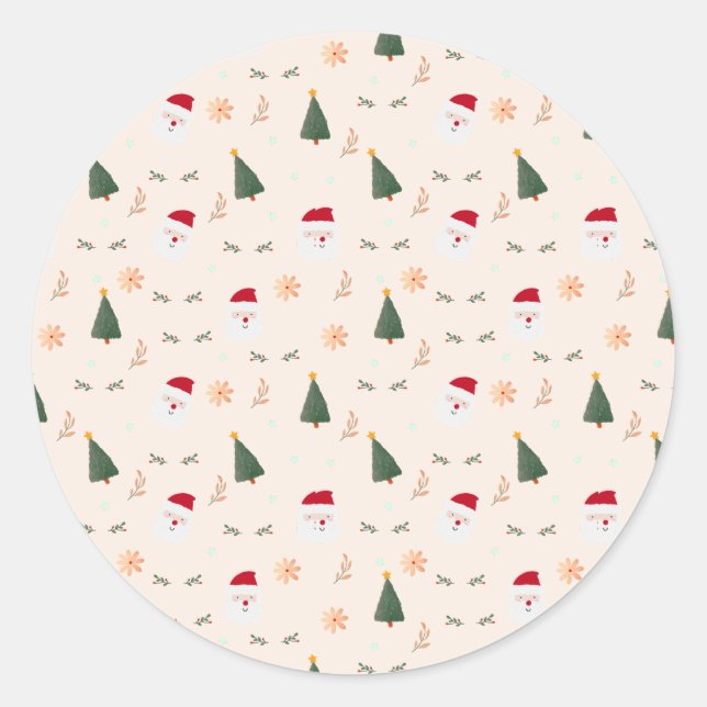 Cute Minimalist Christmas Pattern Classic Round Sticker (Front)