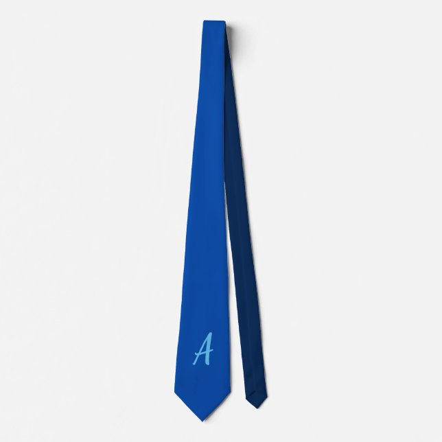 Cute Minimalist Cobalt Blue Calligraphy Monogram Tie (Front)