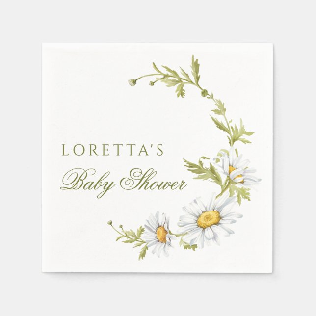 Cute Minimalist Daisies Floral Baby Shower  Napkin (Front)