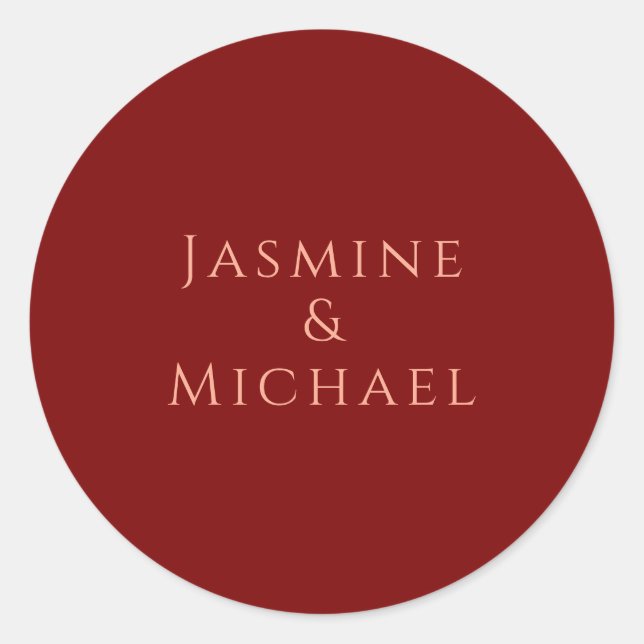 Cute Minimalist Deep Red & Peach Own Name Classic Round Sticker (Front)