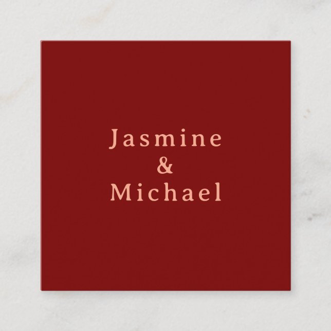 Cute Minimalist Deep Red & Peach Own Name Enclosure Card (Front)