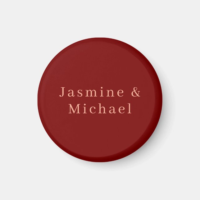 Cute Minimalist Deep Red & Peach Own Name Magnet (Front)