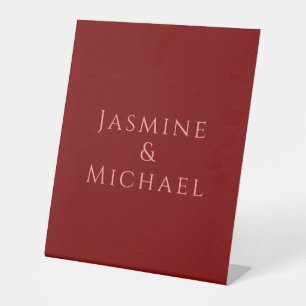 Cute Minimalist Deep Red & Peach Own Name Pedestal Sign
